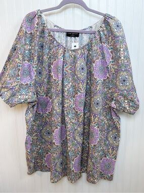 Lane Bryant Women’s Plus Size 26/28 Purple Paisley Floral Puff Sleeve Top NWT